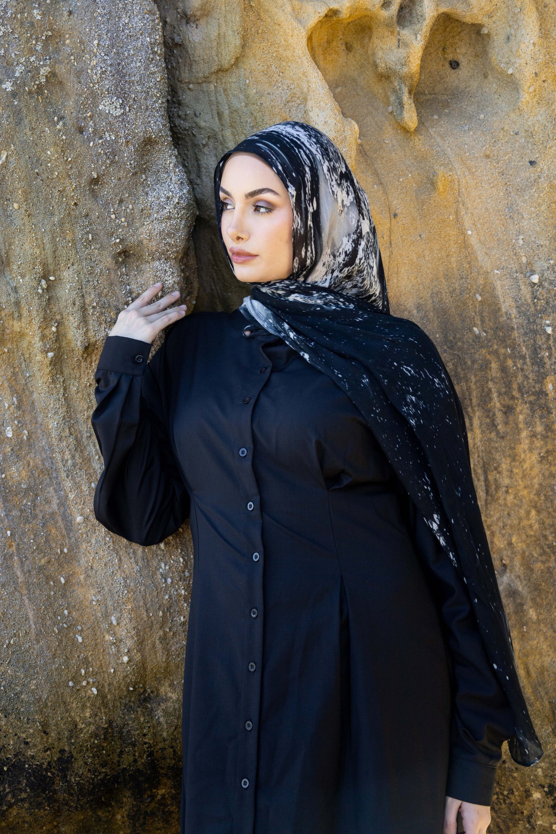 Black Marble- Printed Modal Hijab