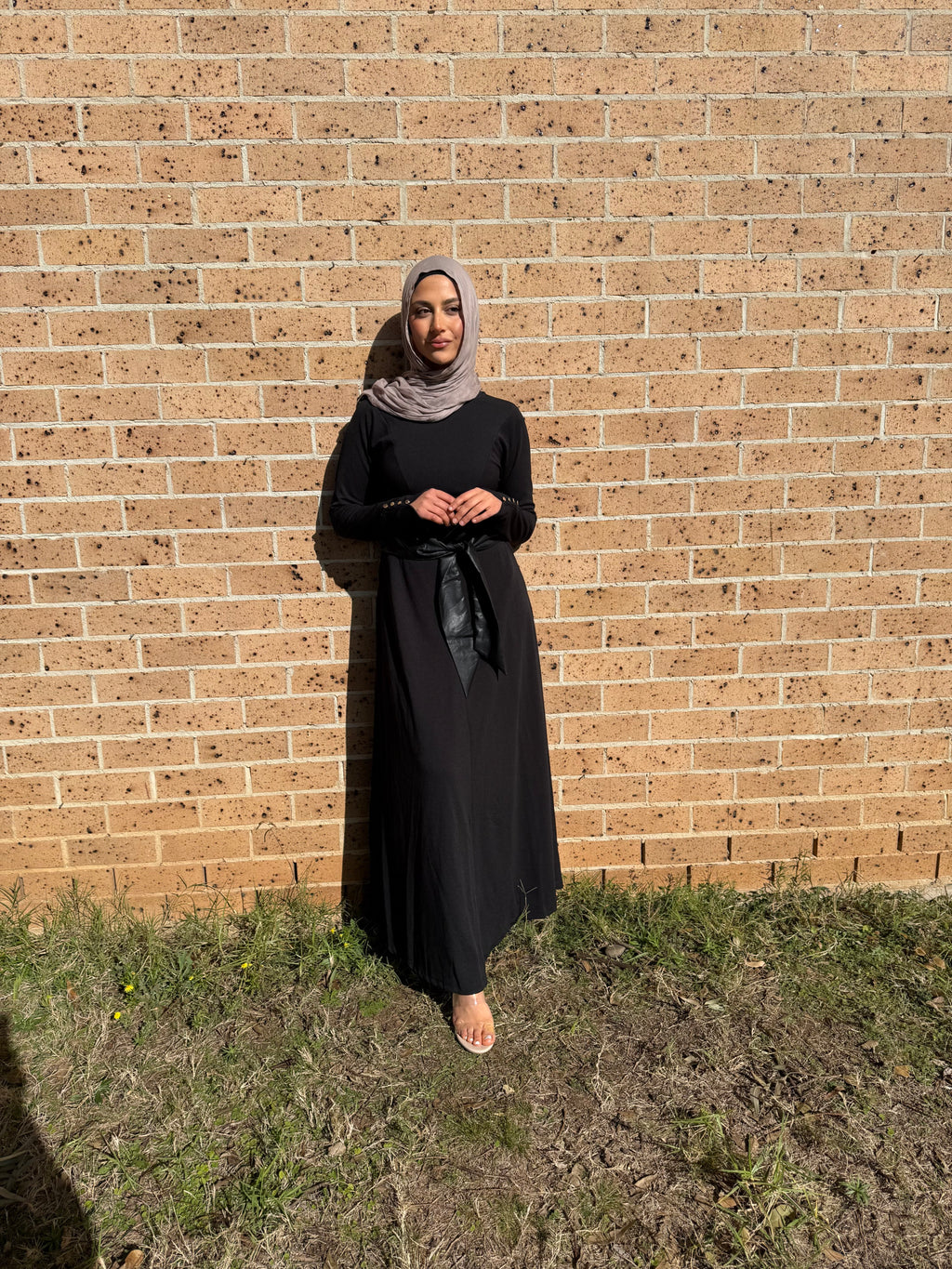 Iman Leather Belt Dress- Black