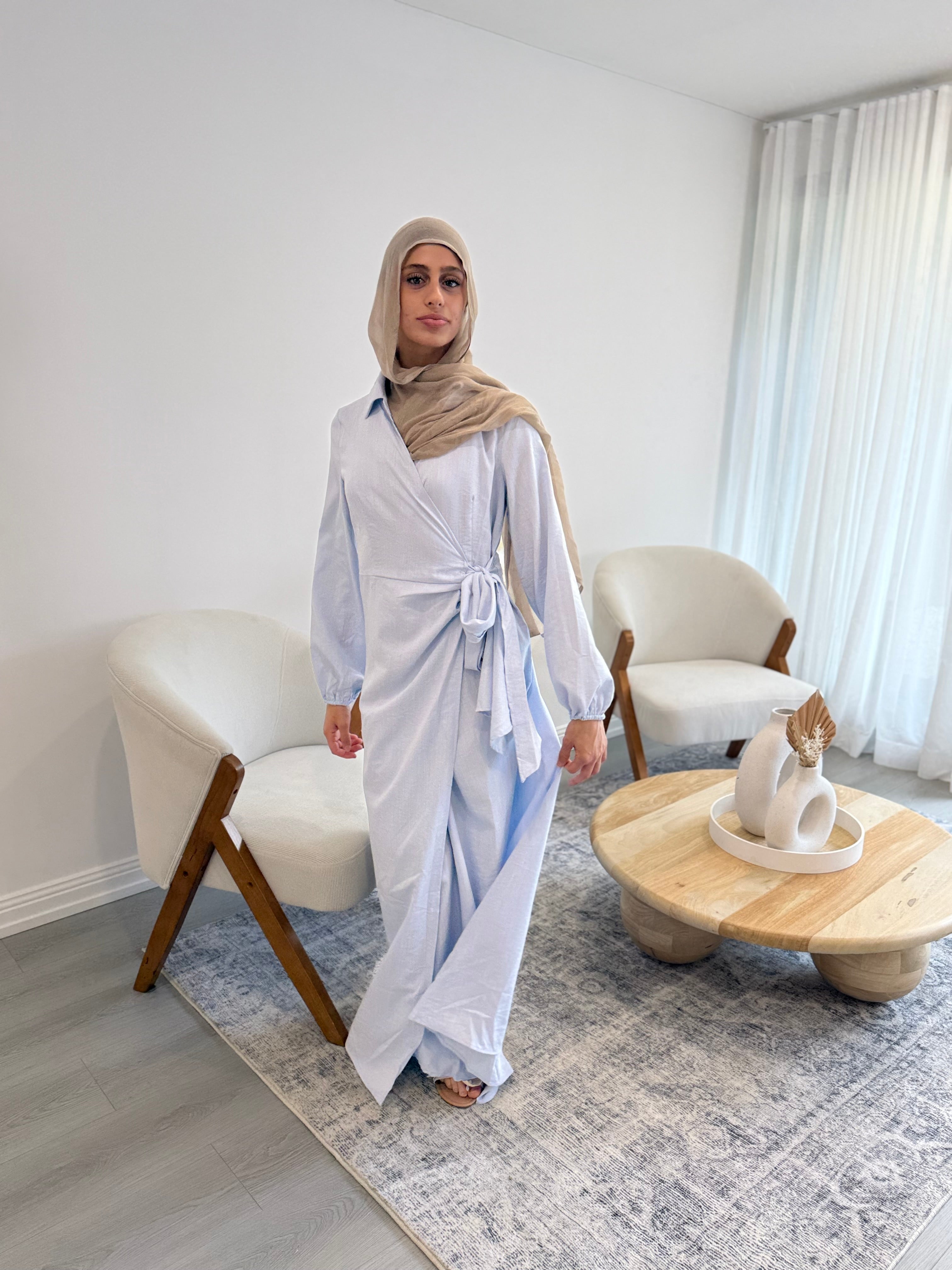 Aya Wrap Dress- Light Blue