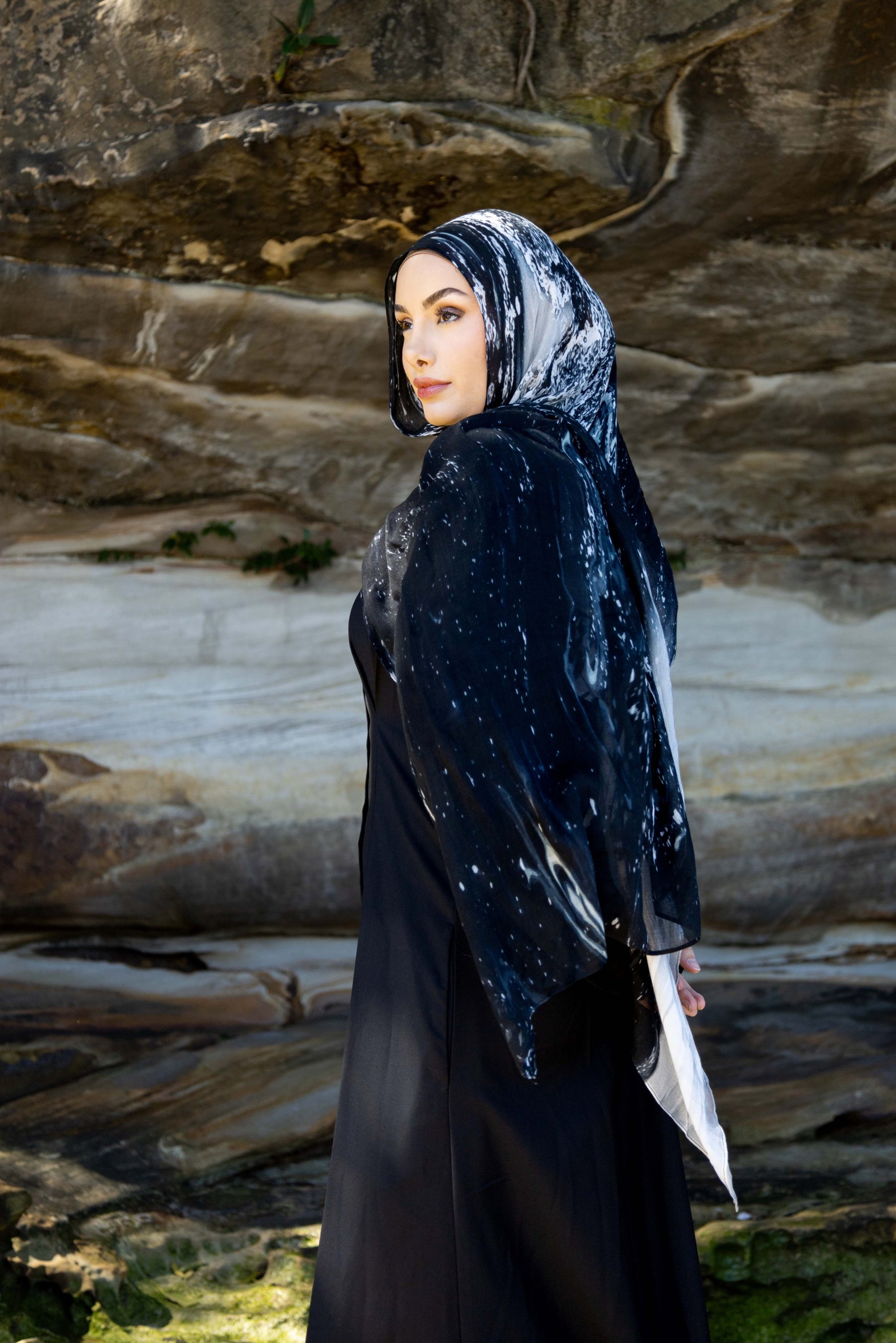 Black Marble- Printed Modal Hijab