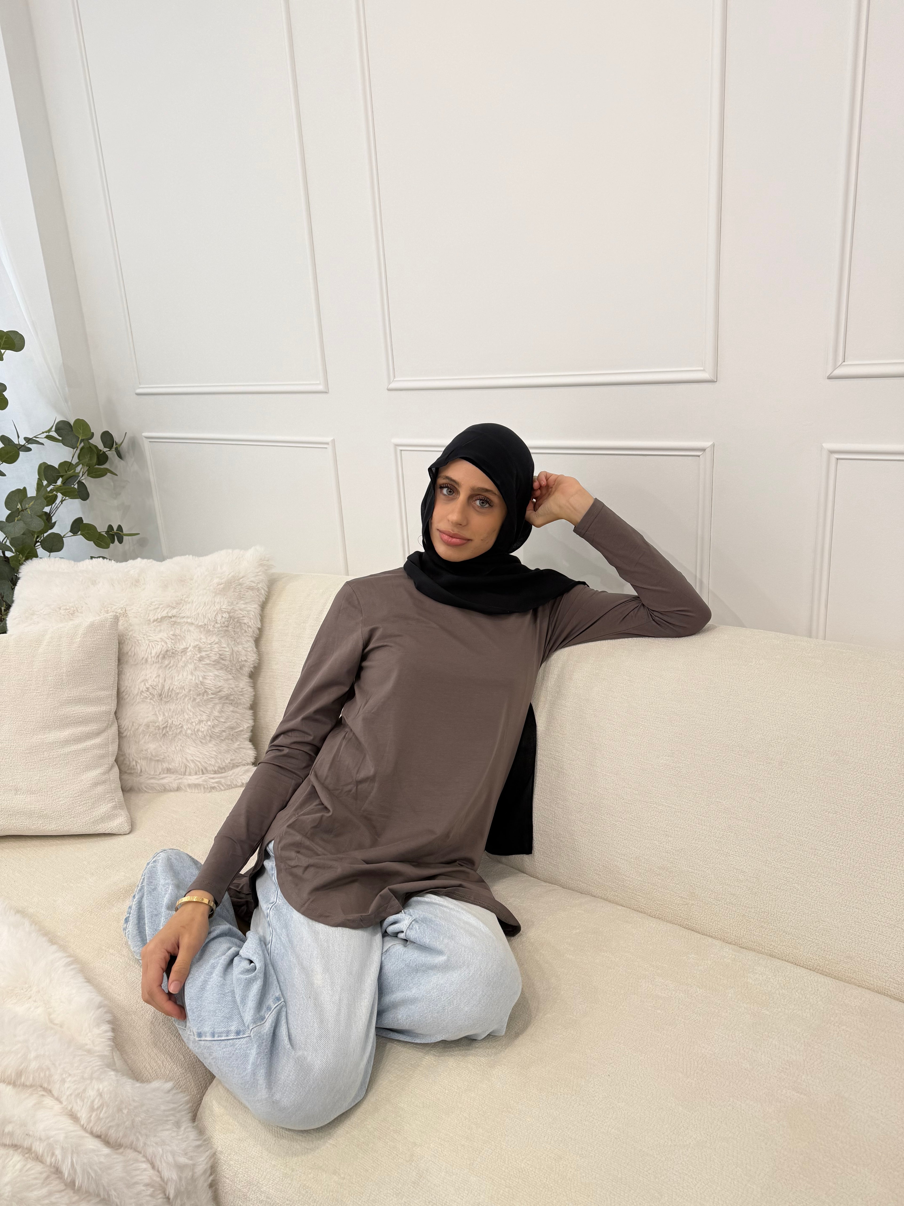 Basic Long Top- Mocha