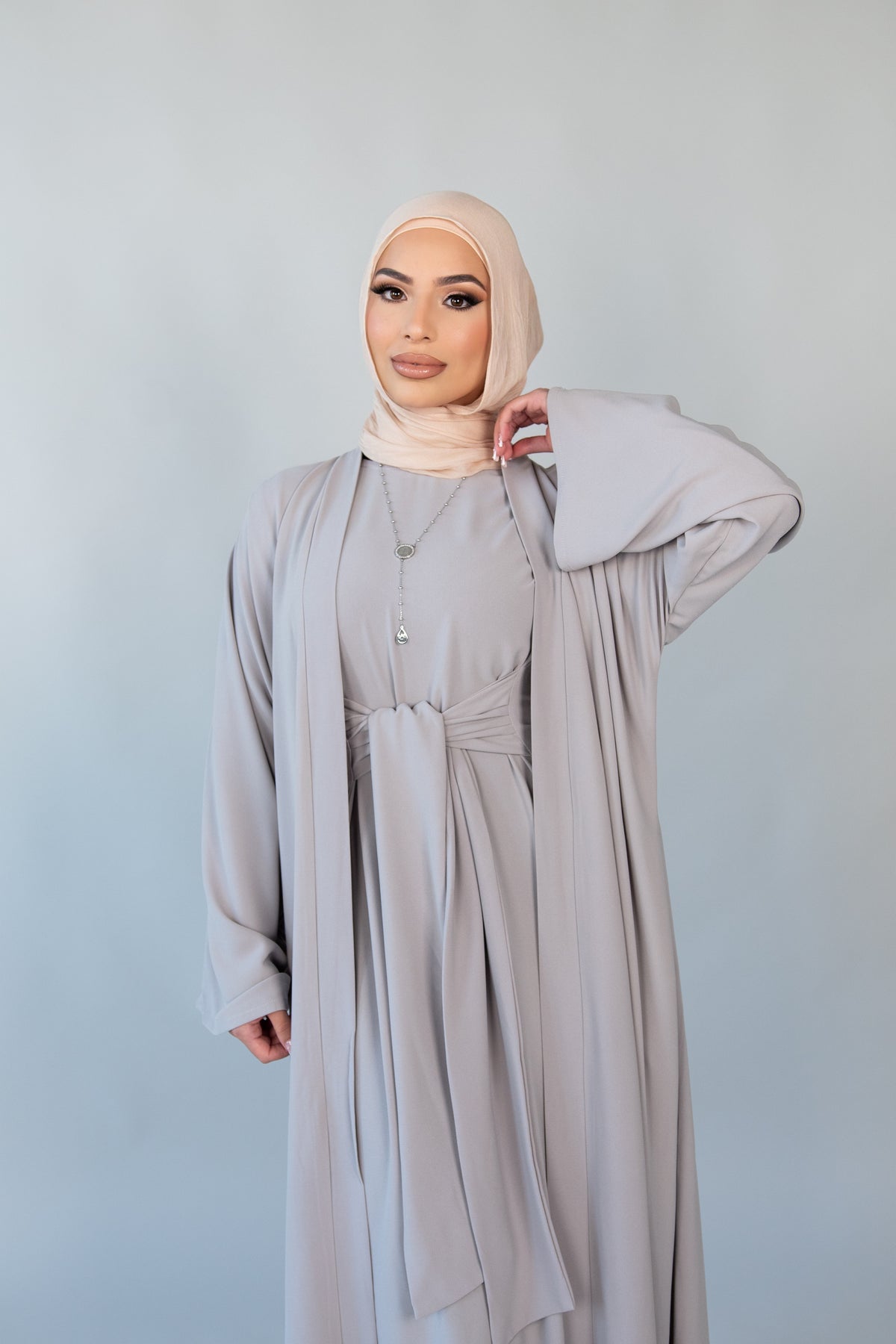 Azra Tie Waist Set - Grey